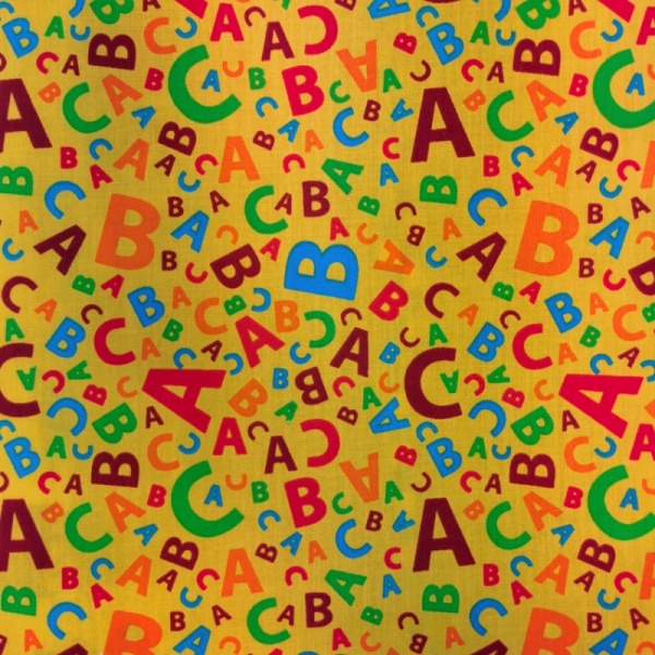 Polycotton - Alphabet on Yellow